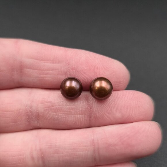 Jewelry - Sterling Silver Genuine Brown Pearl Stud Earrings A7019